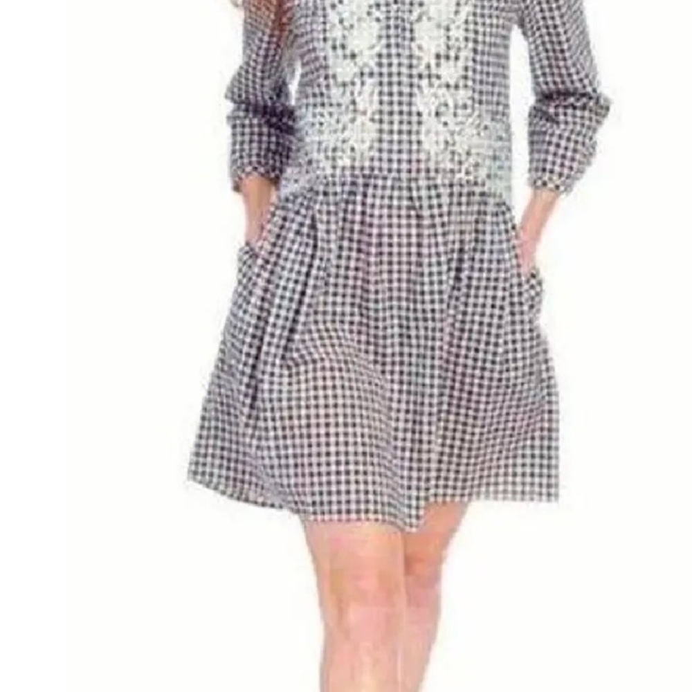 Philosophy Floral  Embroidered Black and White Checked Dress